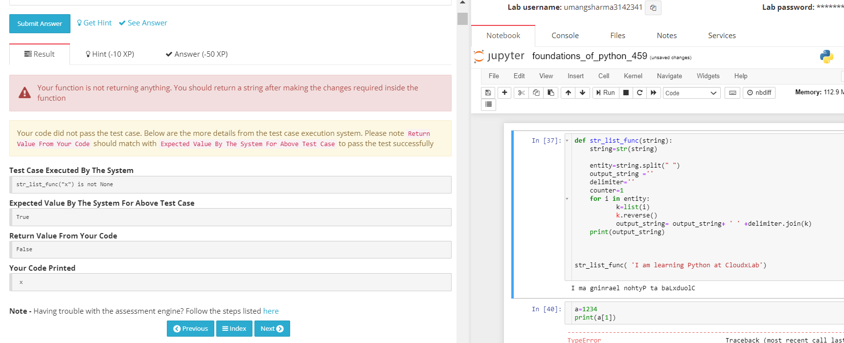 Lists and Strings | Automated hands-on| CloudxLab
