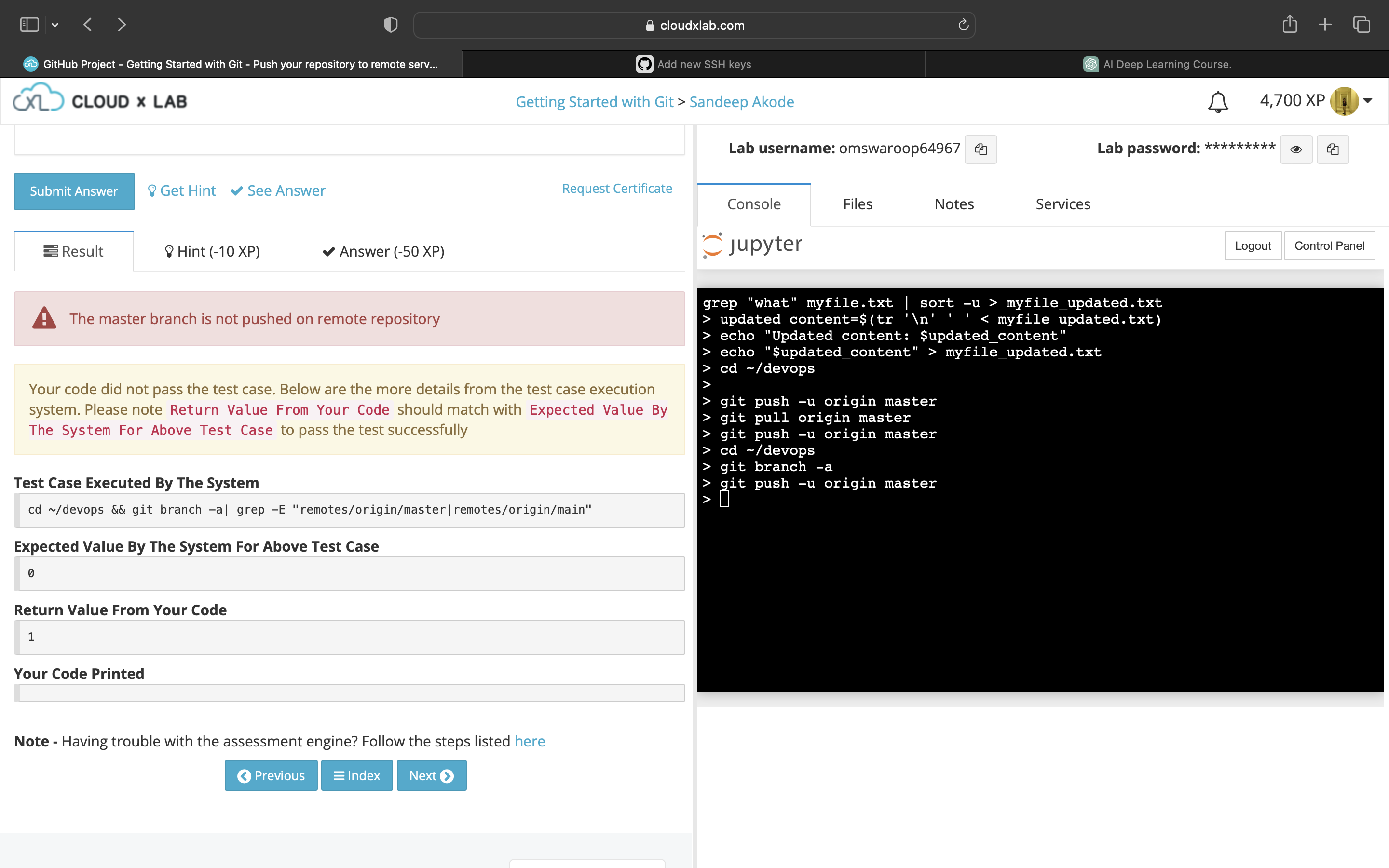 GitHub Project - Getting Started with Git - Push your repository to remote  server | Automated hands-on| CloudxLab
